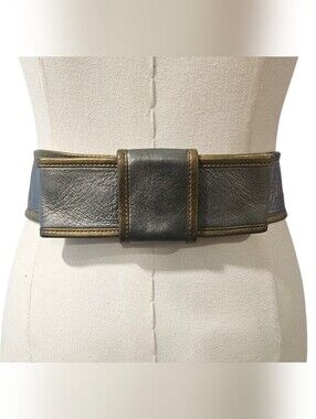 Witchery Silver Gold Bow Leather Wide Waist Belt